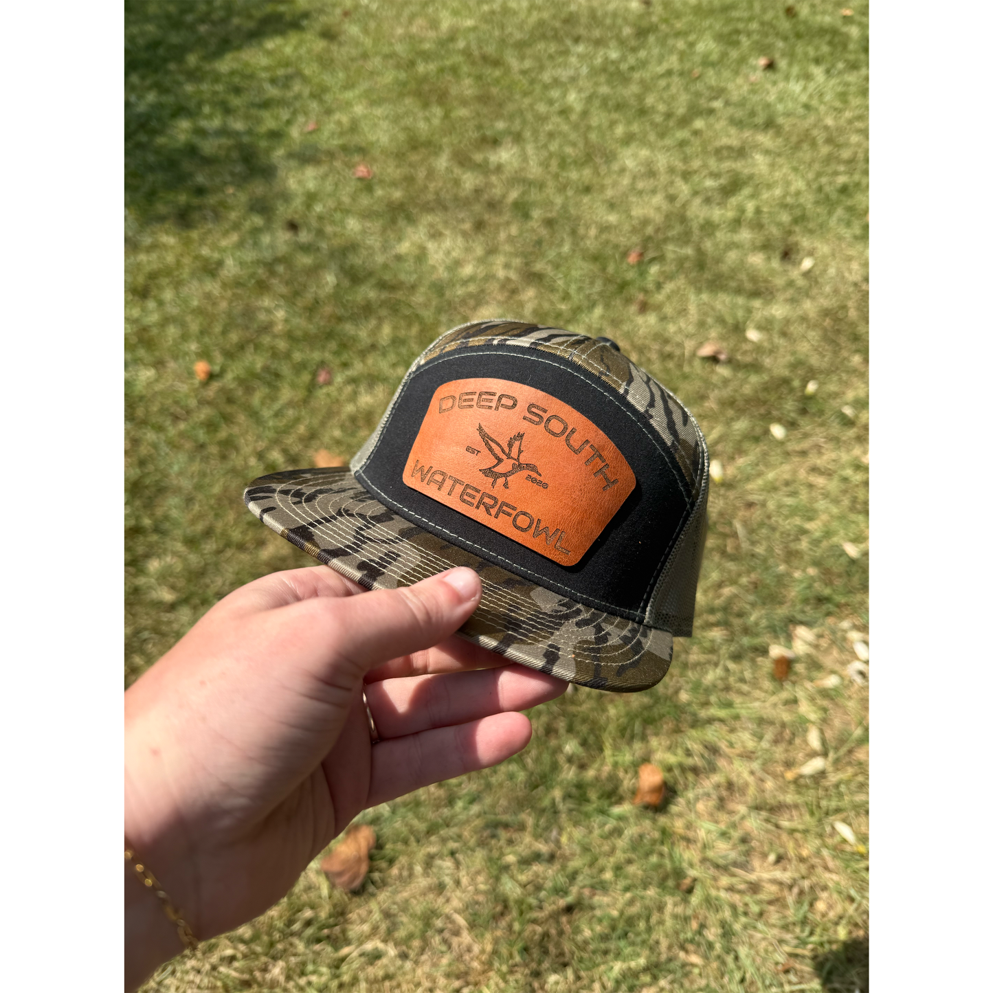 DSW Black Bark Camo True Leather Patch Snapback