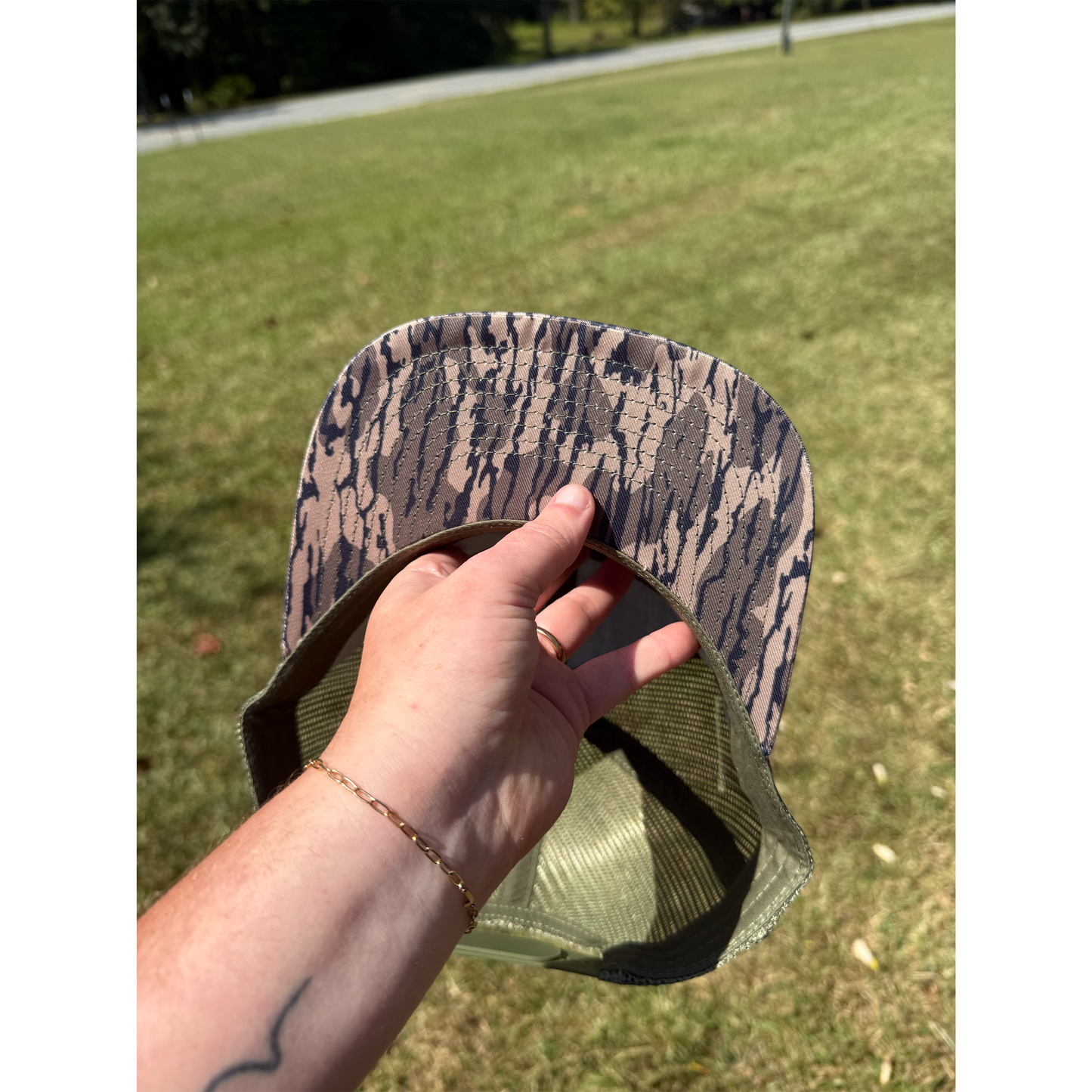 DSW Olive Green Bark Camo True Leather Patch Snapback