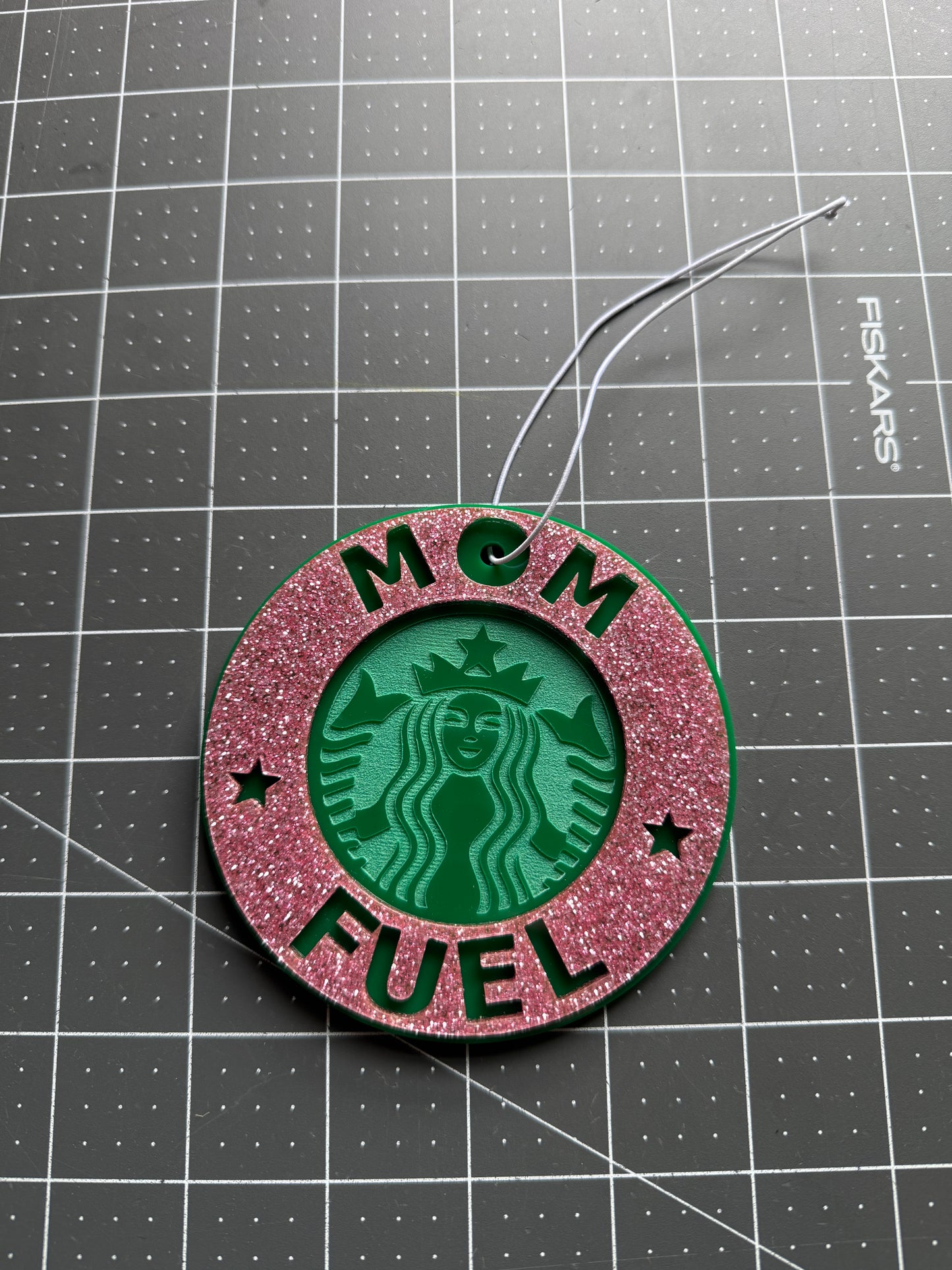 Mom Fuel Car Charm (Rose Sparkle/Green)