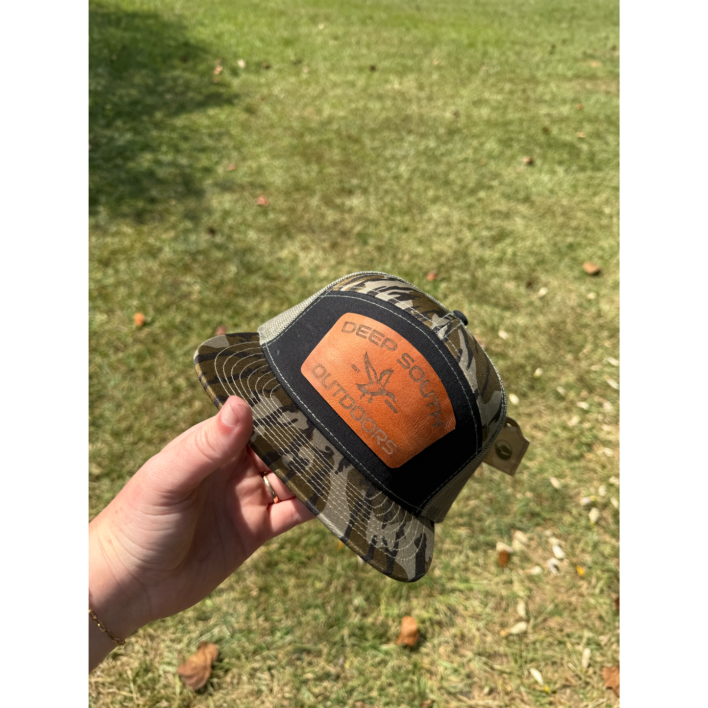 DSO Black Bark Camo True Leather Patch Snapback