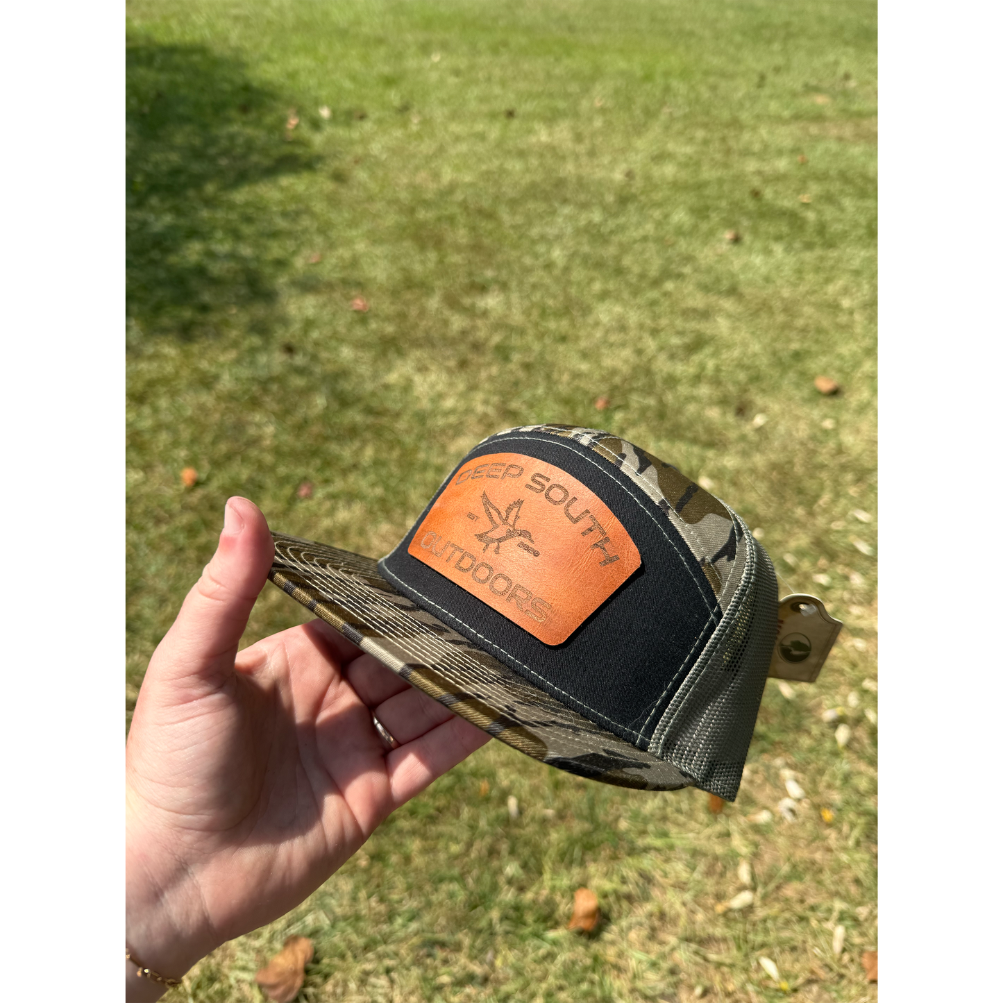 DSO Black Bark Camo True Leather Patch Snapback
