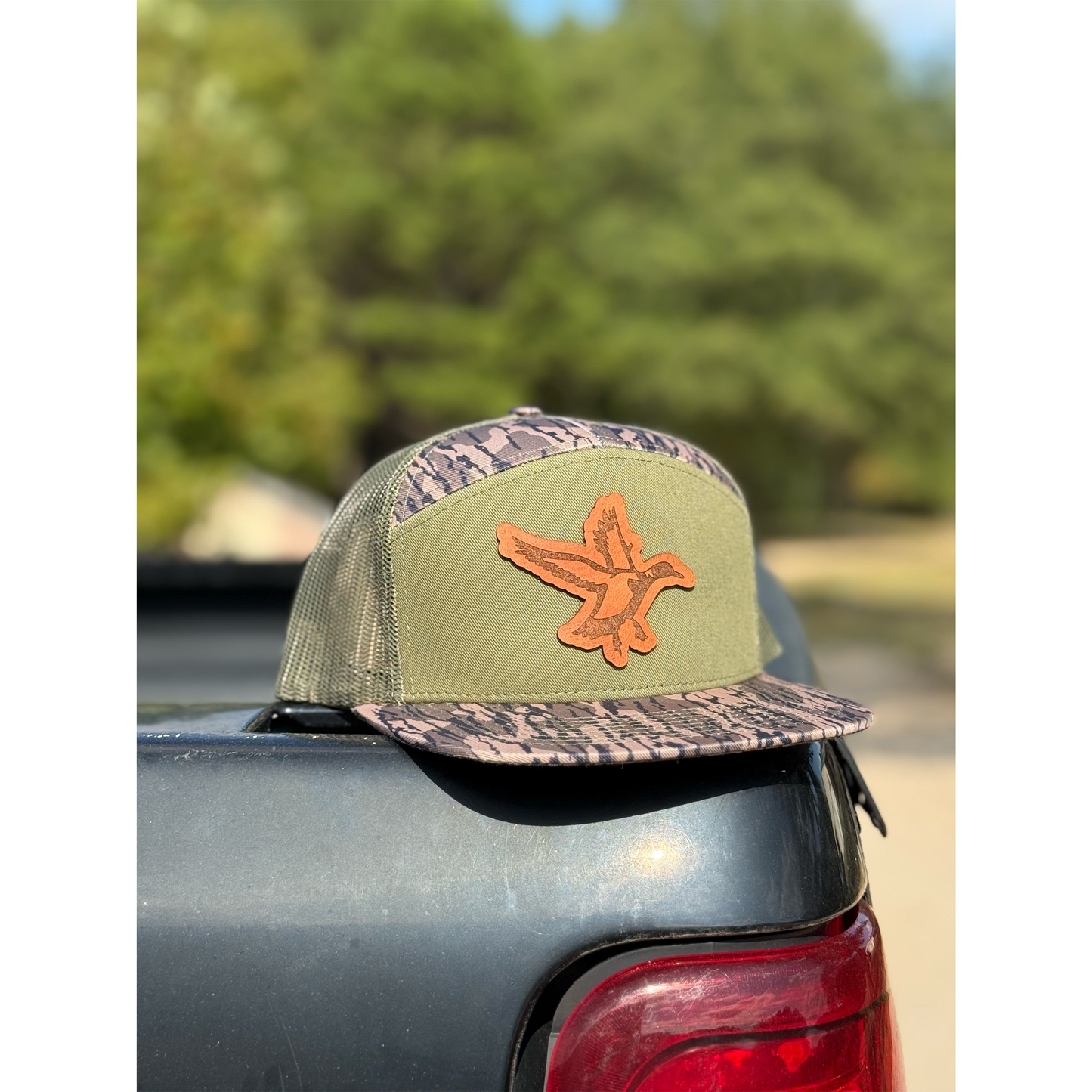 Duck Olive Green Bark True Leather Patch Snapback