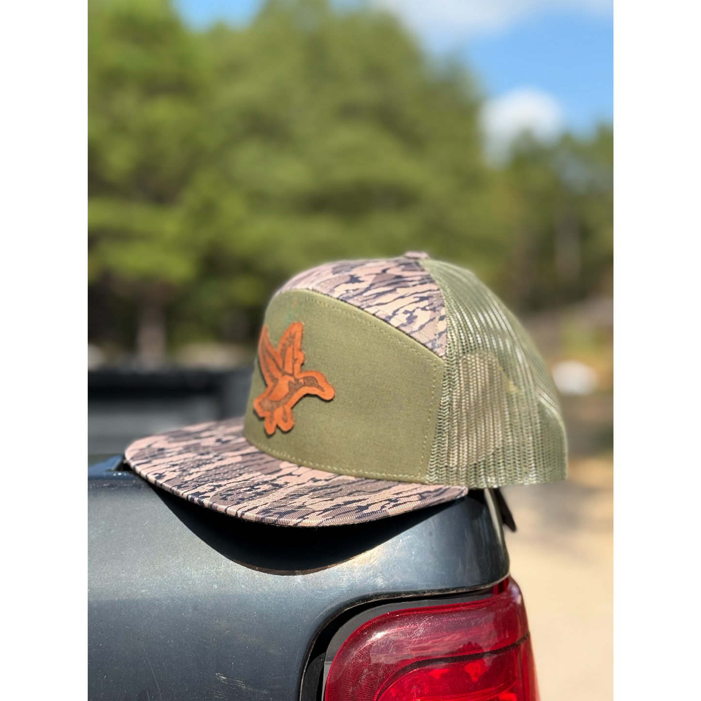 Duck Olive Green Bark True Leather Patch Snapback